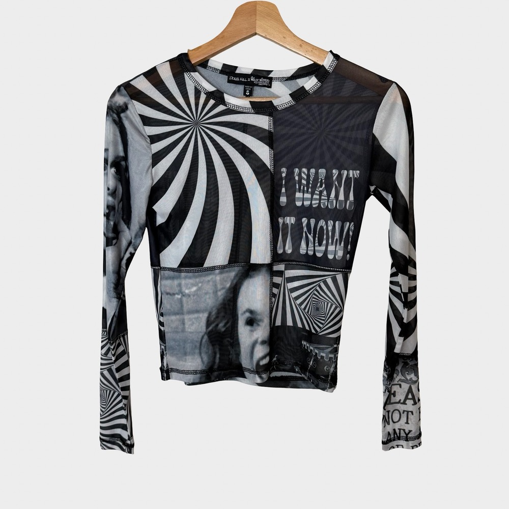 Dolls Kill Black Willy Wonka Veruca Salt Mesh Top Small Goth Y2K Grunge Punk - Picture 2 of 10
